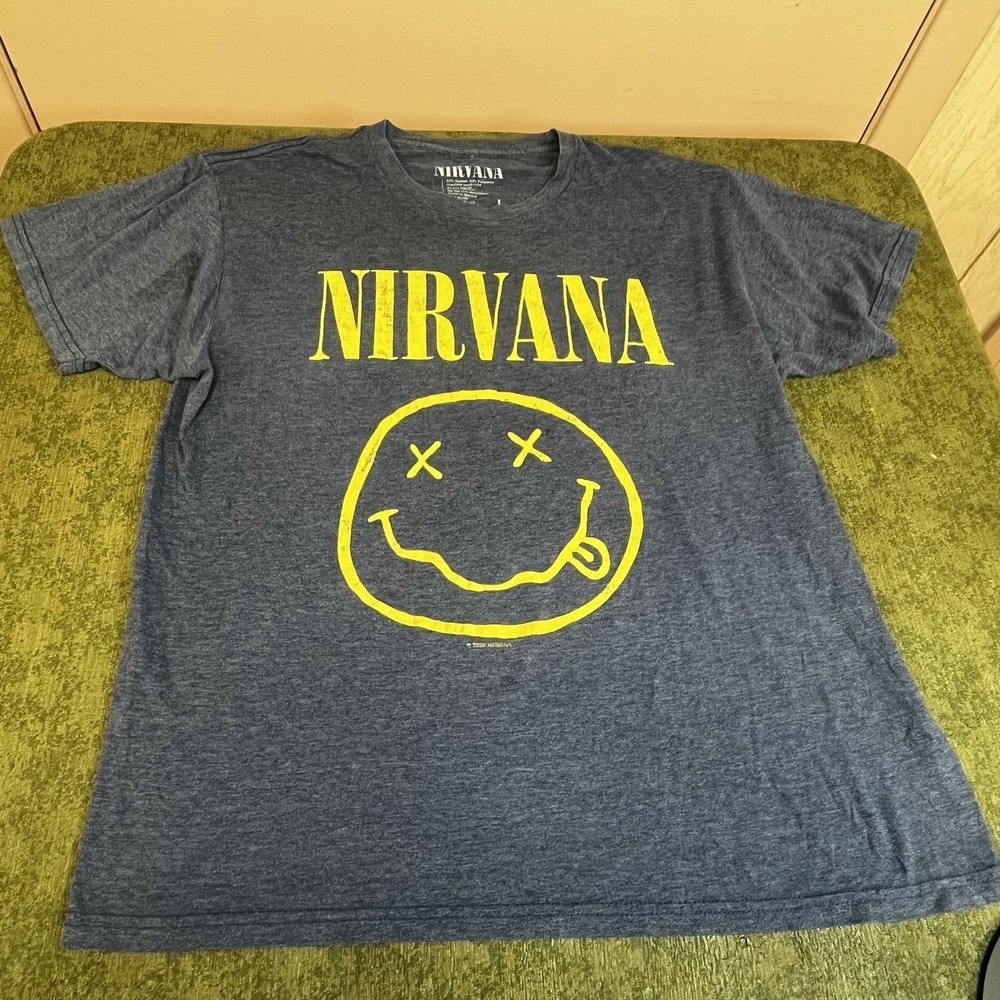 Nirvana Shirt Men's‎ Grey Smiley Face Size Large
